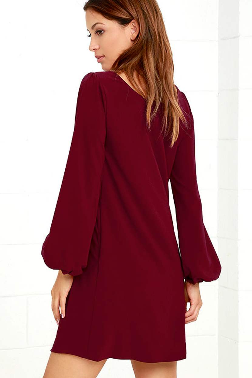 burgundy shift dress with sleeves Burgundy Bell Sleeve Shift Dress in Sizes S-L – Blushing Betty main image 0