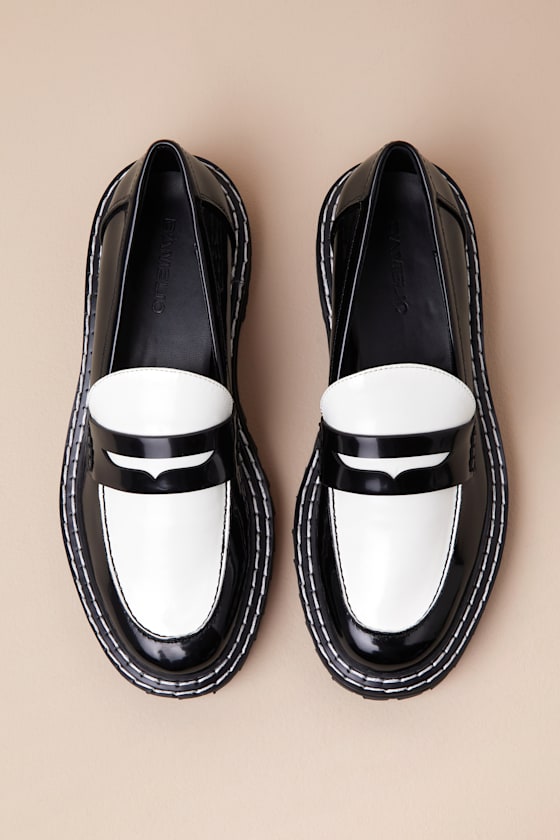 D'amelio Footwear Prescia Black And Bright White Patent Loafers In Black