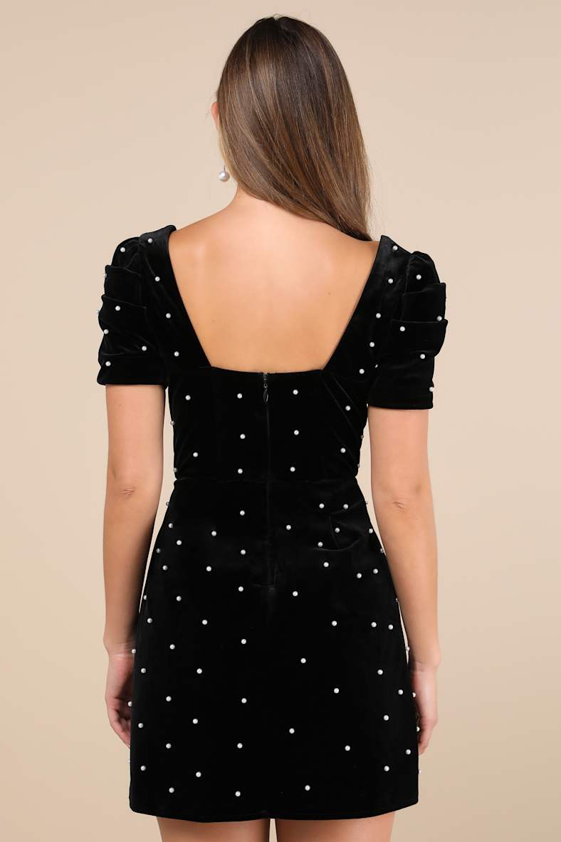 Luxe Possibilities Black Velvet Pearl Mini Dress