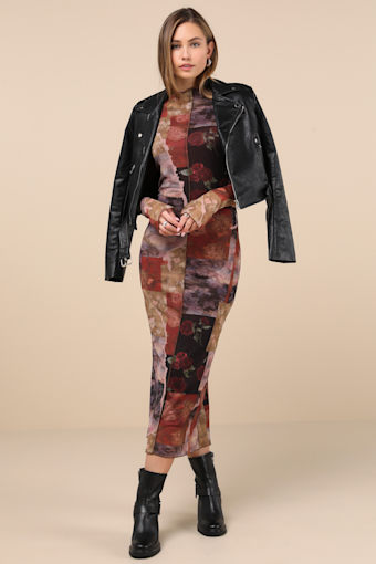 Aesthetic Adoration Multi Floral Mesh Long Sleeve Midi Dress 1
