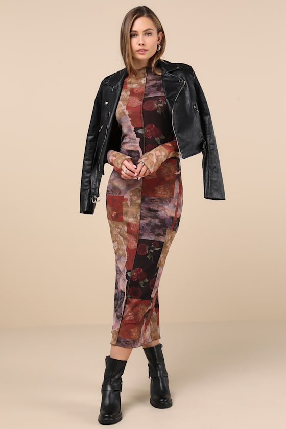 Aesthetic Adoration Multi Floral Mesh Long Sleeve Midi Dress 1
