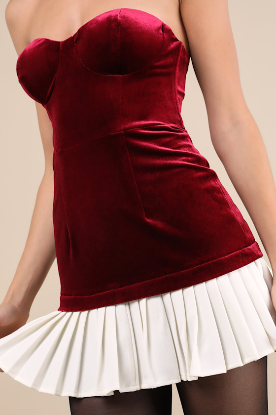 Lulus Elevated Invite Wine Red Velvet Strapless Mini Dress In Wine Red