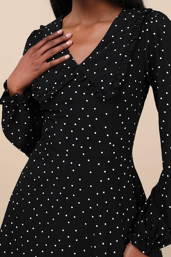 Lulus Sweetie Aura Black And White Polka Dot Mini Dress In Black And White