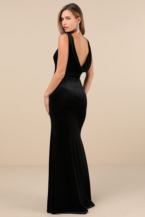 Ravishing Poise Black Velvet Cowl Back Sleeveless Maxi Dress 1