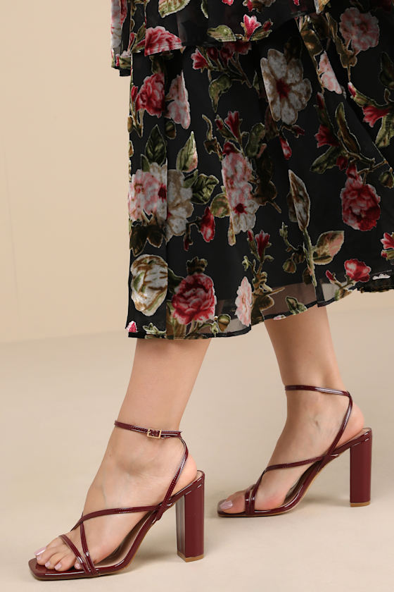 Makennaa Oxblood Patent Strappy High Heel Ankle Strap Sandals 1