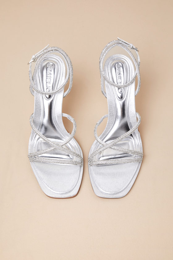 D'amelio Footwear Dalilah Silver Rhinestone Ankle Strap High Heel Sandals In Silver
