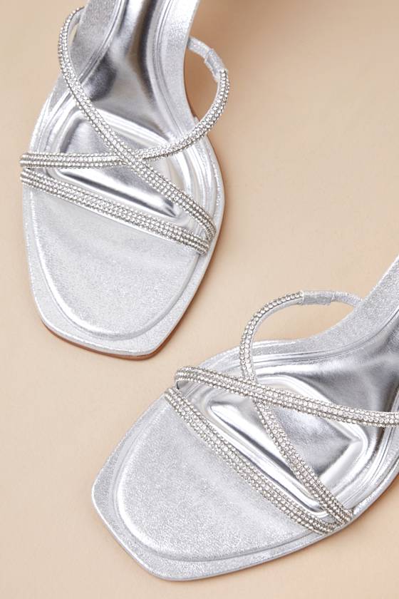 D'amelio Footwear Dalilah Silver Rhinestone Ankle Strap High Heel Sandals In Silver