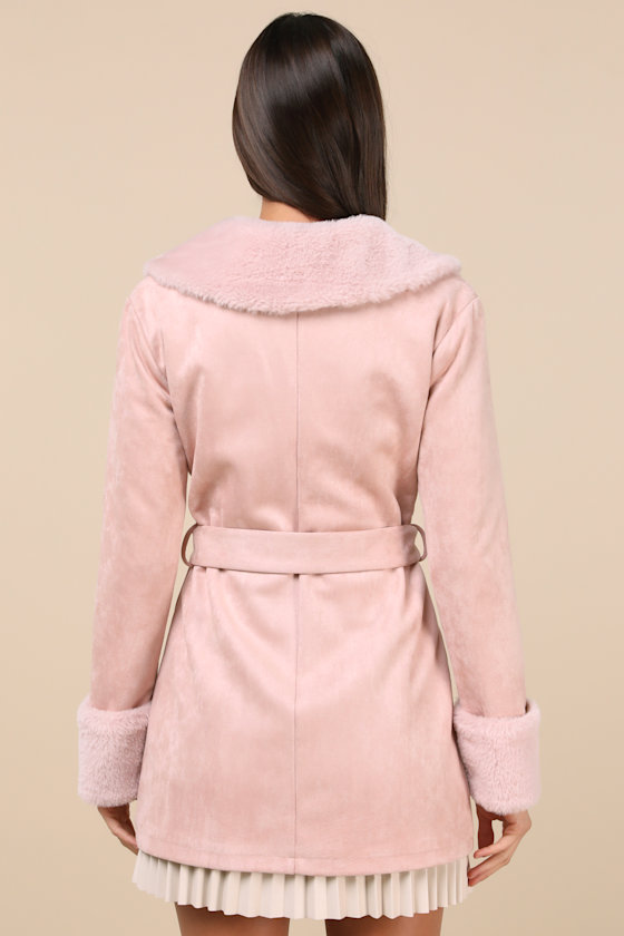 Sweetly Cozy Light Pink Vegan Suede Faux Fur Coat 3
