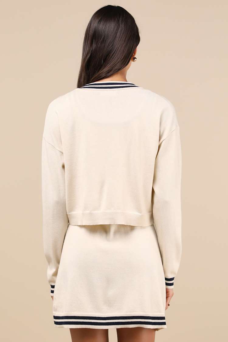 Charming Duo Beige Two-Piece Sweater Dress & Cardigan Set