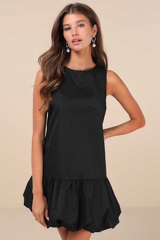 Tamilo Black Sleeveless Bubble-Hem Mini Dress 1