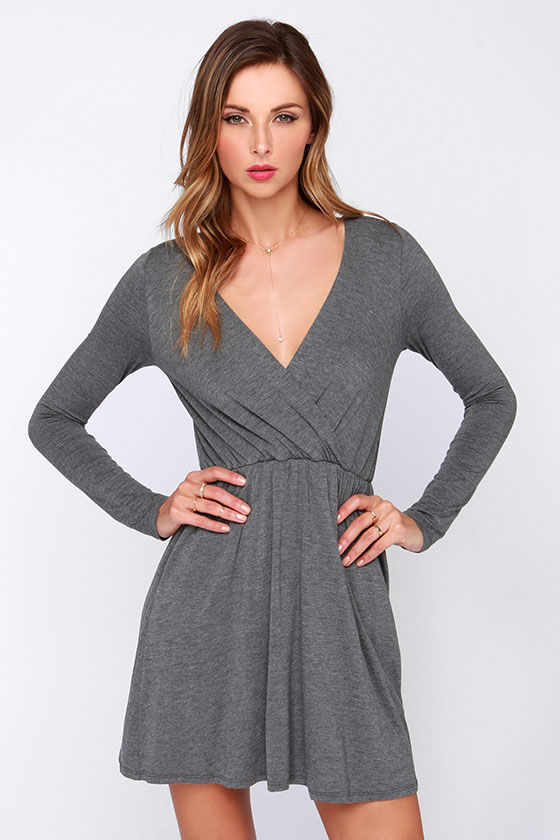 Grey Long Sleeve Dresses