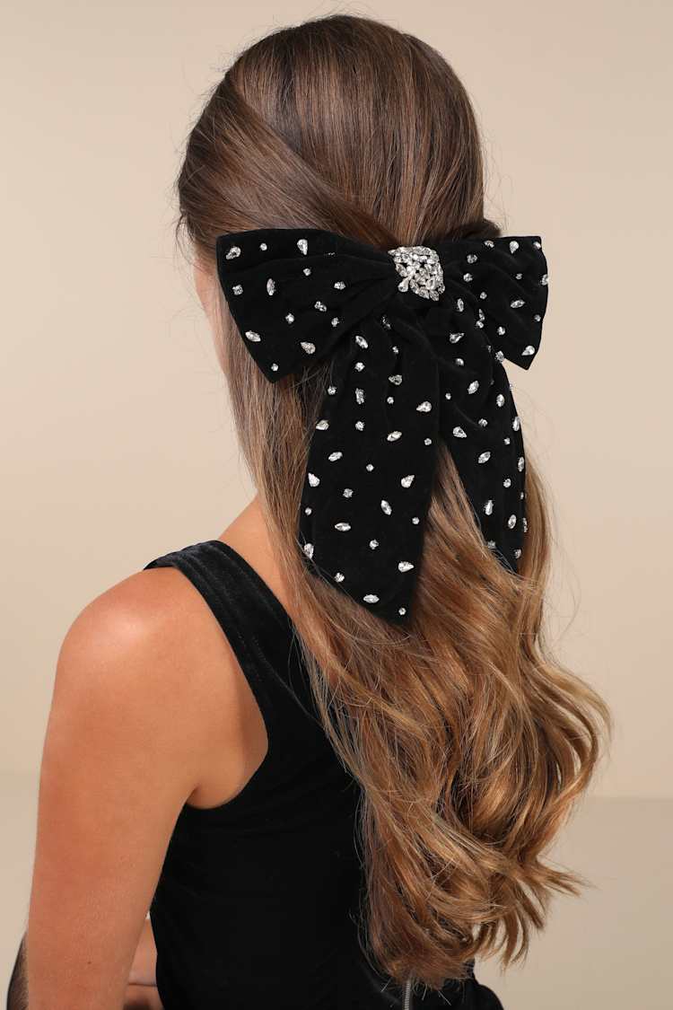 Bejeweled black French clip hair bow Amazon.com : Black Rhinestone Bow Hair Clip - Elegant French  main image 2