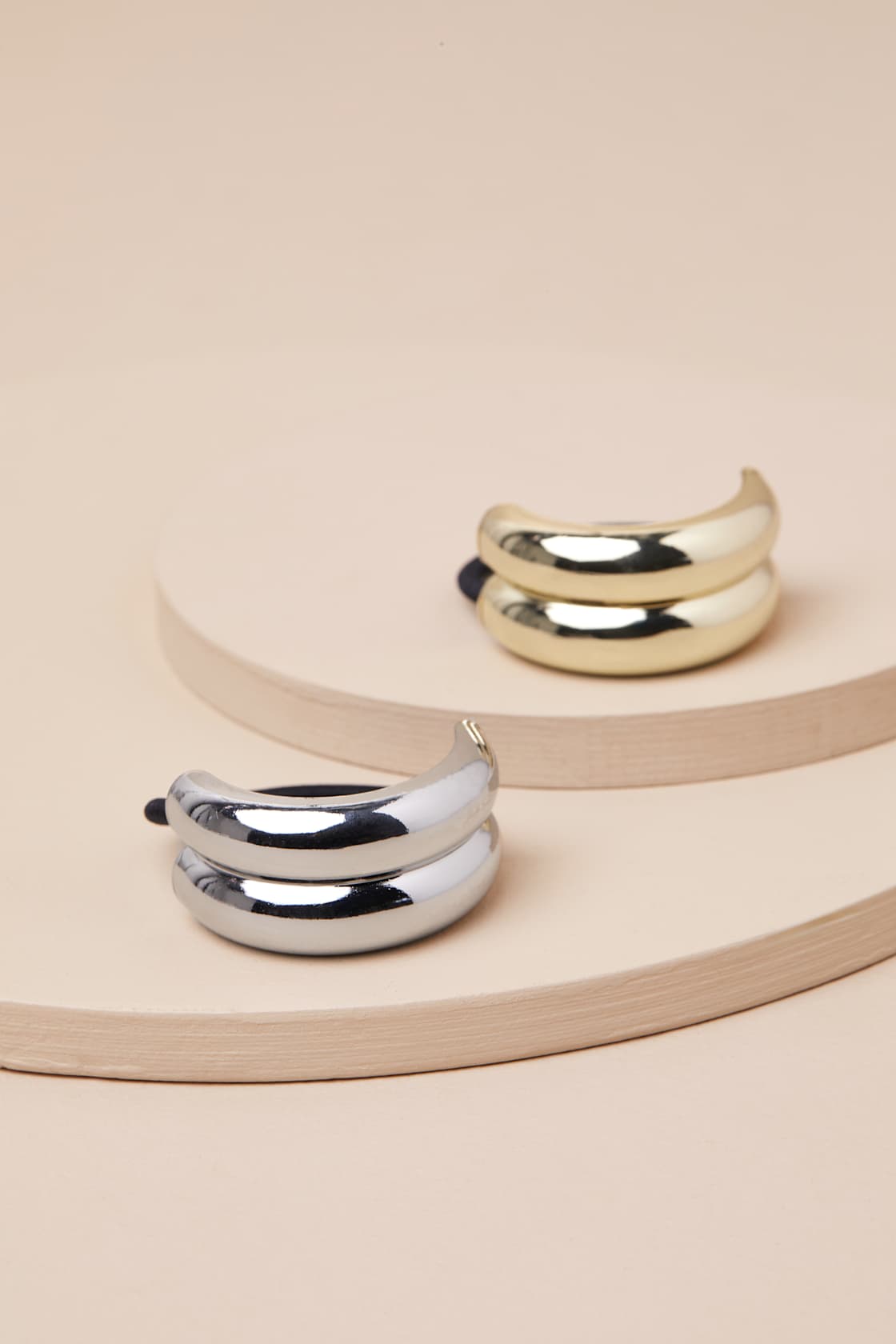 Elevated Updo Gold and Silver 2-Pc Metal Ponytail Holder Set
