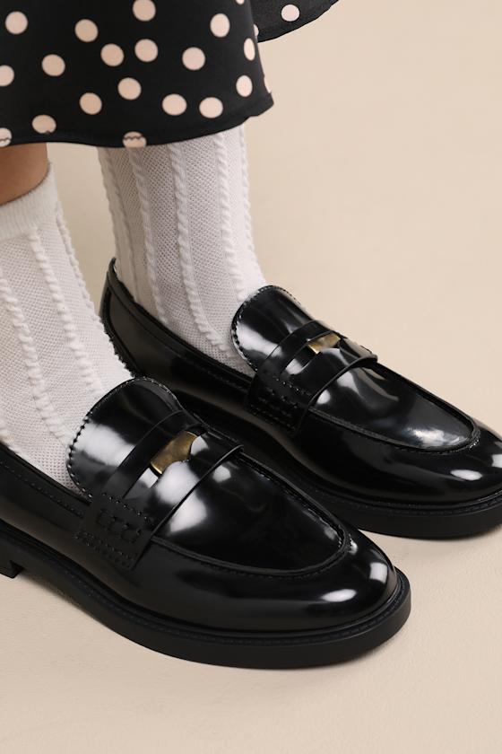 Biapearl Simple Penny Loafer Patent Aquarius Black