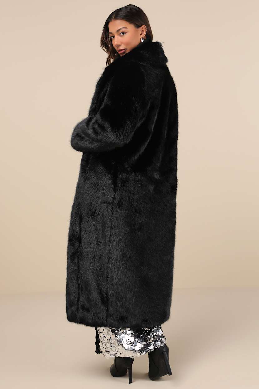 Avec Les Filles Faux Fur Coat - Black Faux Fur Coat - Fuzzy Coat 