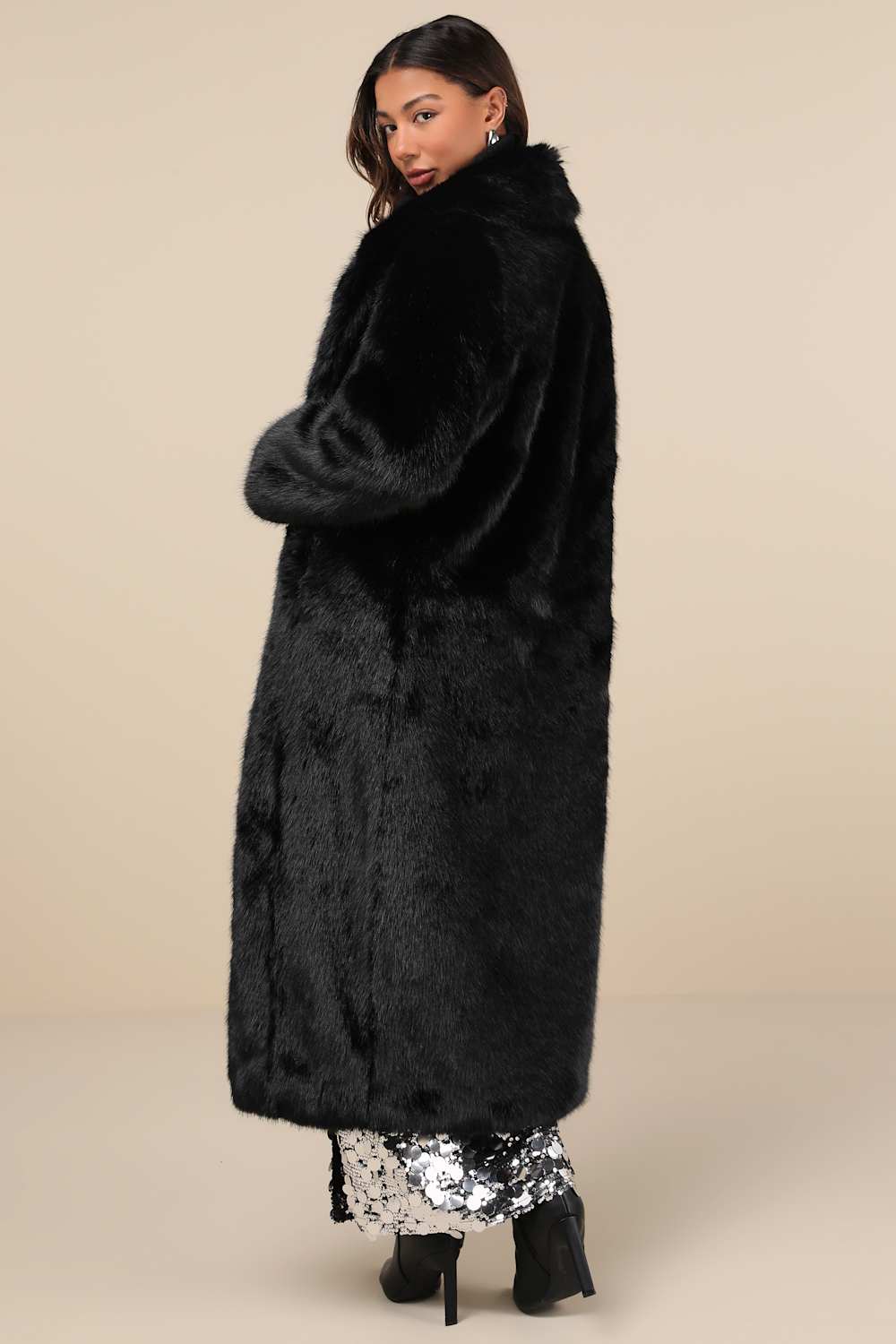 Avid Trendsetter Black Faux Fur Longline Coat