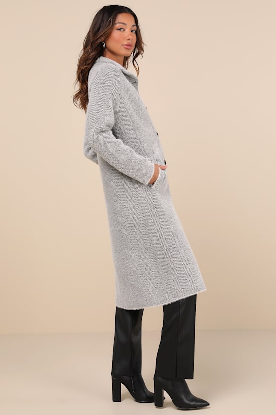 Classic Comfort Grey Herringbone Coatigan 3