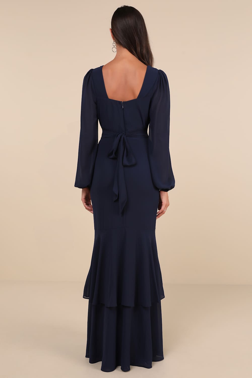 Tier Elegance Navy Long Sleeve Tiered Maxi Dress