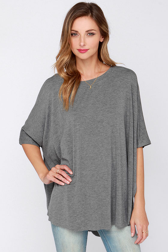 Pretty Grey Top - Oversized Tee - Side Slit Tee - $25.00