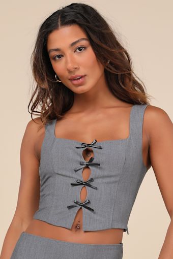 Tate Charcoal Grey Bow Cutout Top 3