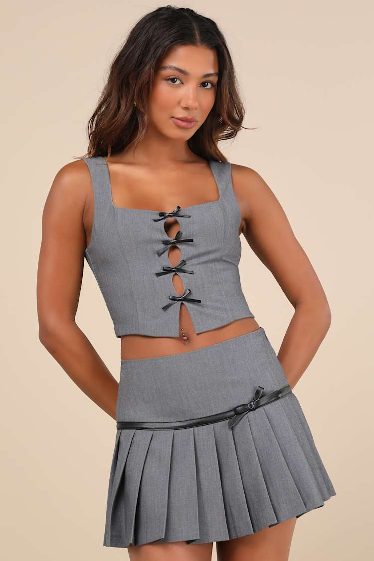 open lace back dress Petal & Pup Women's Lumi Embellished Cardigan & Pleated Miniskirt Set - Gray main image 0