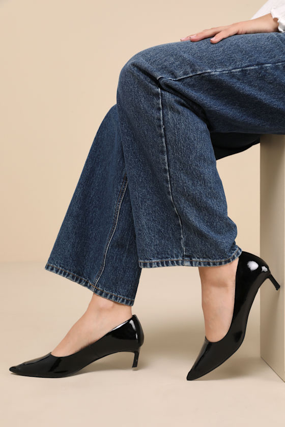 Emie Black Patent Kitten Heel Pumps 1