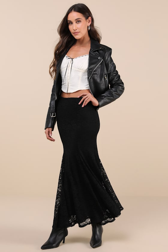 Passionate Statement Black Floral Lace Mermaid Midi Skirt 2