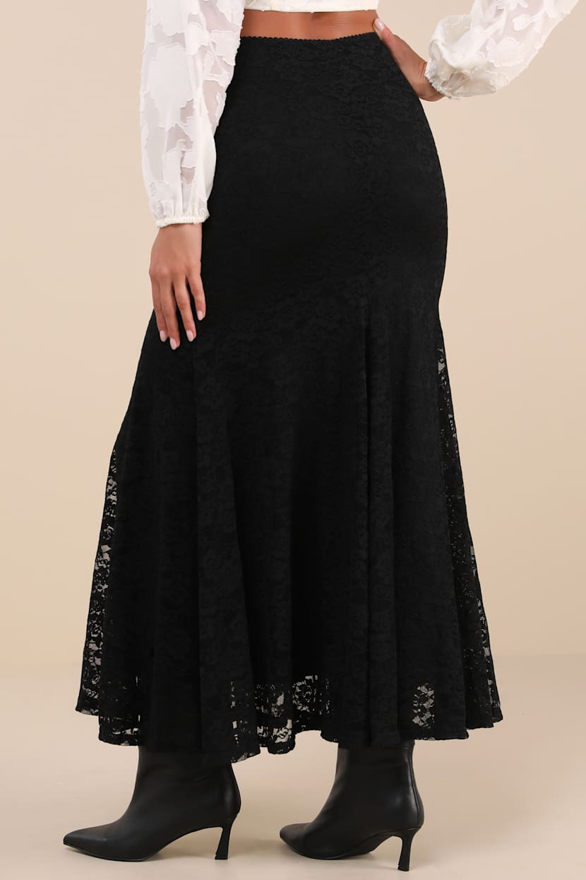 Passionate Statement Black Floral Lace Mermaid Midi Skirt