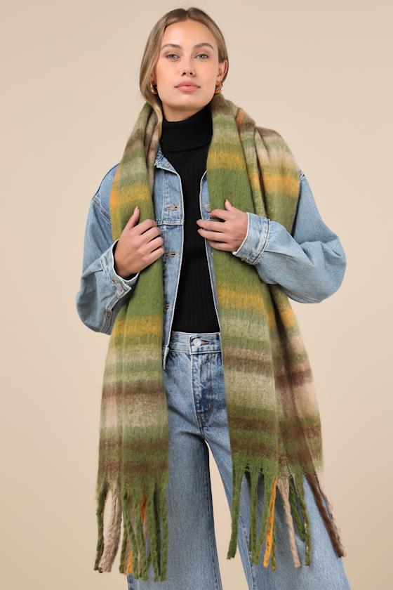 Elevated Coziness Green Multi Plaid Oversized Scarf 2