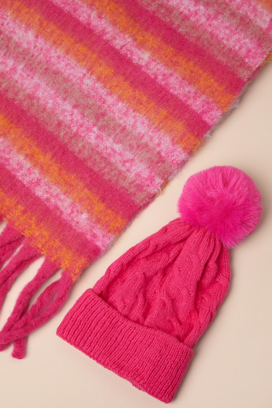 Perfect Winter Pink and Orange Plaid Scarf and Hat Set 6
