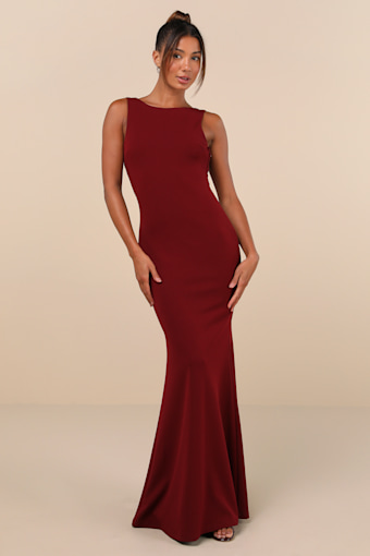Love In Your Eyes Wine Red Knotted Mermaid Maxi Dress 1