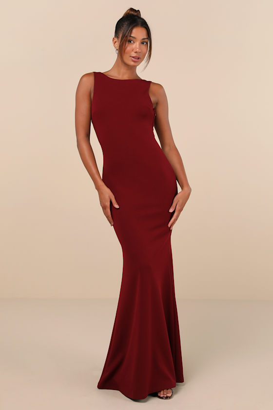 Love In Your Eyes Wine Red Knotted Mermaid Maxi Dress 1