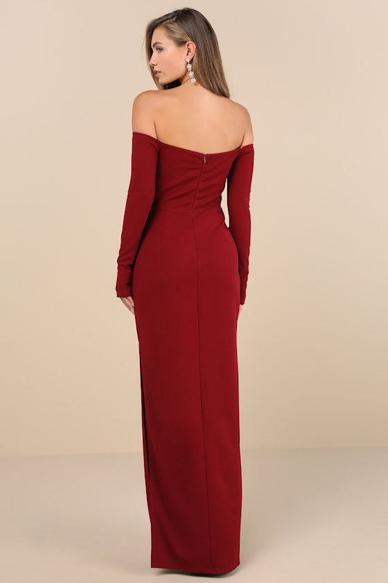 Shop Lulus Stunning Excellence Burgundy Off-the-shoulder Maxi Dress