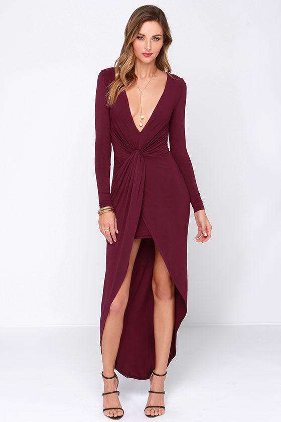 Sexy Burgundy Dress - High Low Dress ...