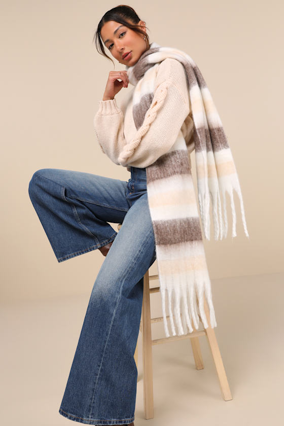 Alpine Attitude Ivory Striped Oversized Scarf 5