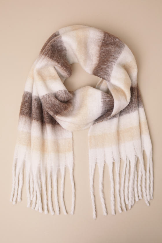Ivory Striped Blanket Scarf - Oversized Scarf - Brushed Scarf - Image 2