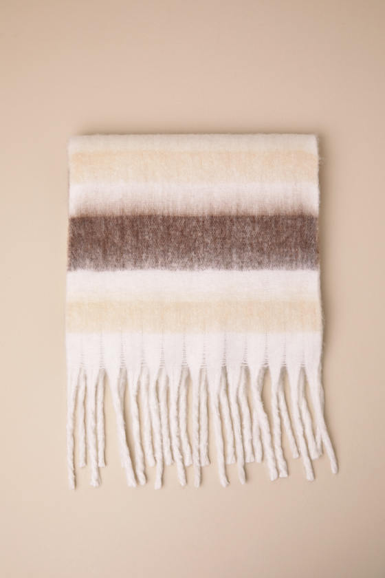 Ivory Striped Blanket Scarf - Oversized Scarf - Brushed Scarf - Image 4