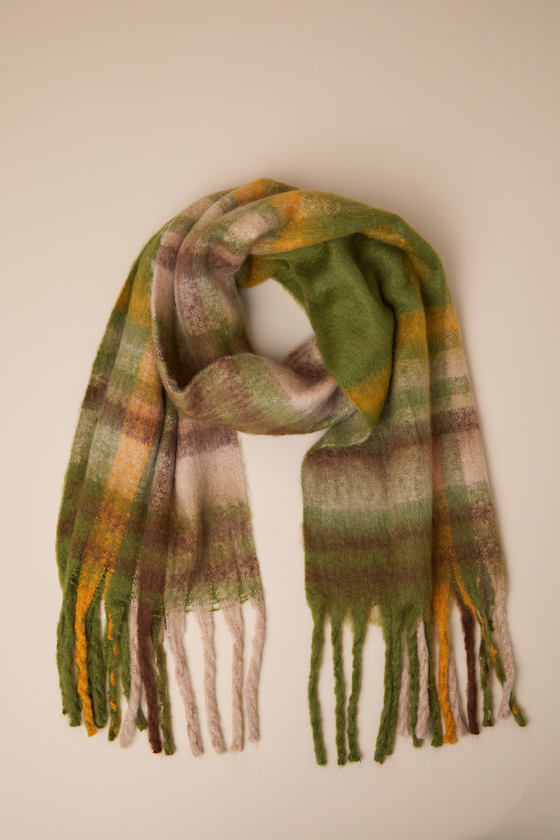 Elevated Coziness Green Multi Plaid Oversized Scarf 3