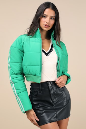 Impressively Posh Green Nylon Quilted Cropped Puffer Jacket 1