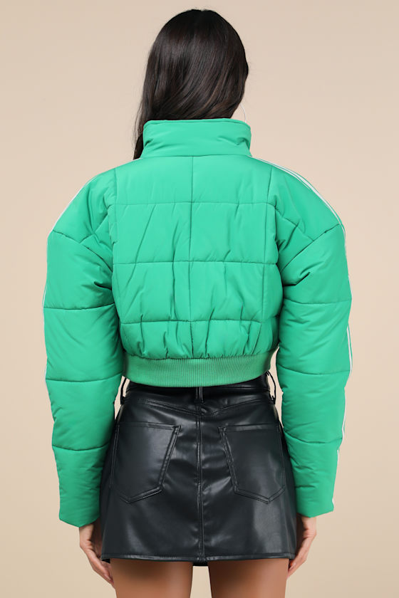 Lulus Impressively Posh Green Nylon Quilted Cropped Puffer Jacket In Green