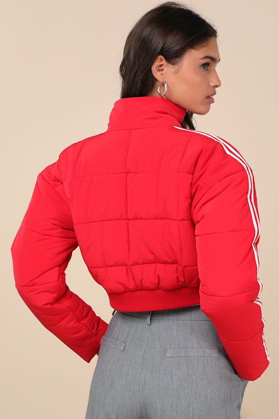 Lulus Impressively Posh Red Nylon Quilted Cropped Puffer Jacket In Red