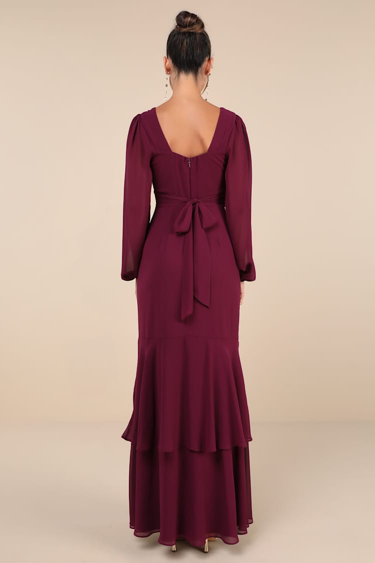 Tier Elegance Plum Purple Long Sleeve Tiered Maxi Dress