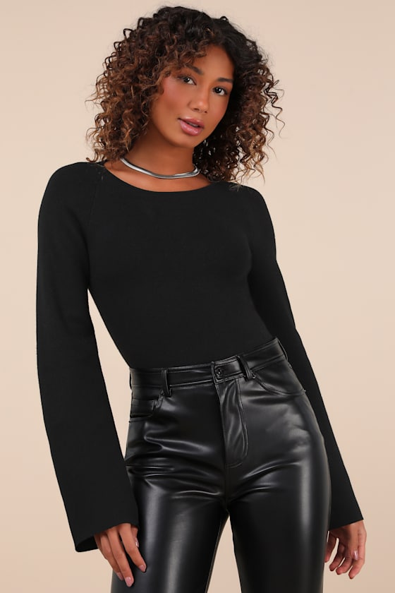 Black Sweater Top - Cutout Sweater Top - Bell Sleeve Sweater Top - Lulus