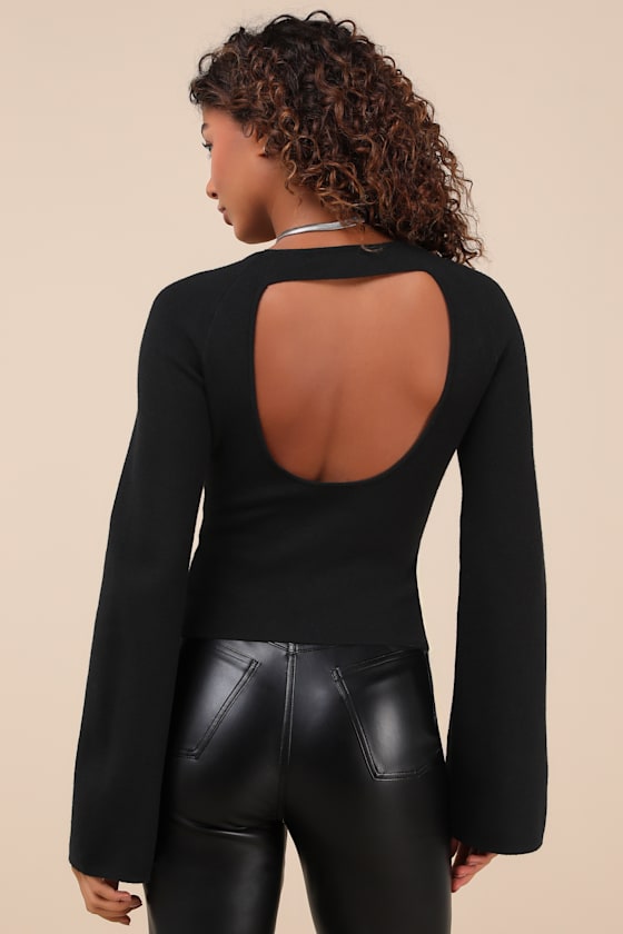 Black Sweater Top - Cutout Sweater Top - Bell Sleeve Sweater Top - Lulus