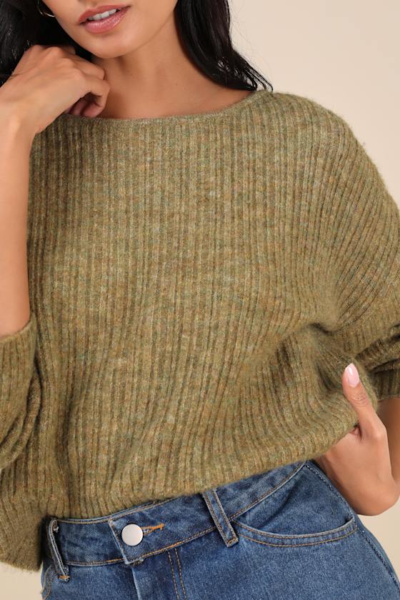 Lulus Cozy Composure Olive Marled Cropped Pullover Sweater In Green