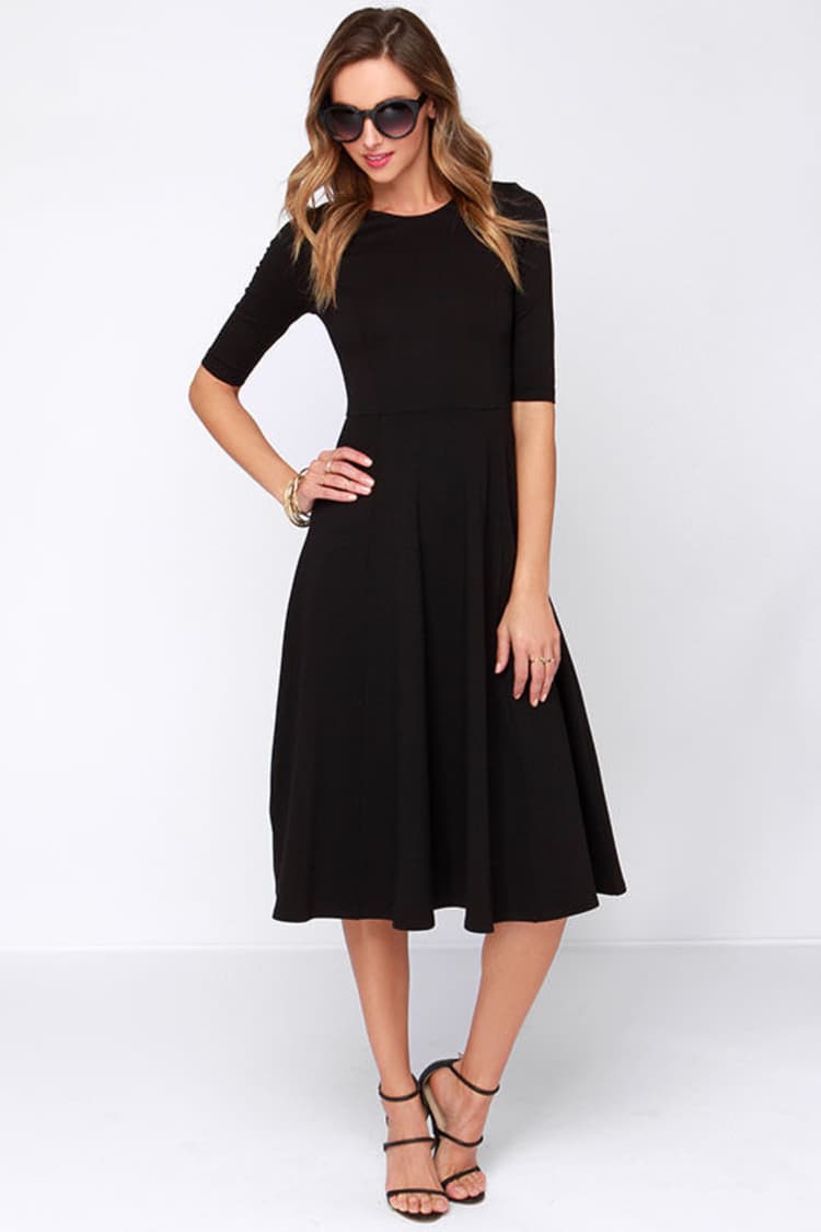 white christmas dresses Elegant Long Sleeve Knee-Length Black Cocktail Dress Medium main image 1