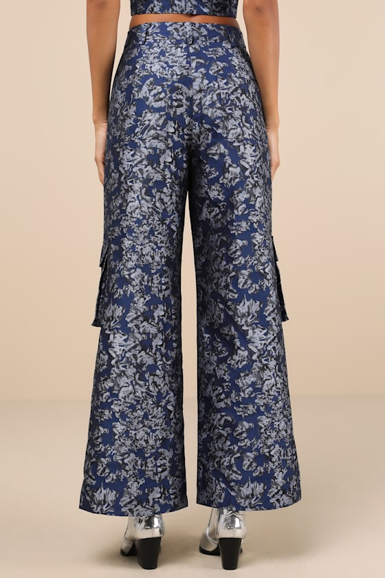 Lulus Aesthetic Confidence Navy Jacquard Cargo Pants In Navy