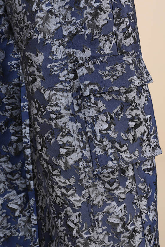 Lulus Aesthetic Confidence Navy Jacquard Cargo Pants In Navy