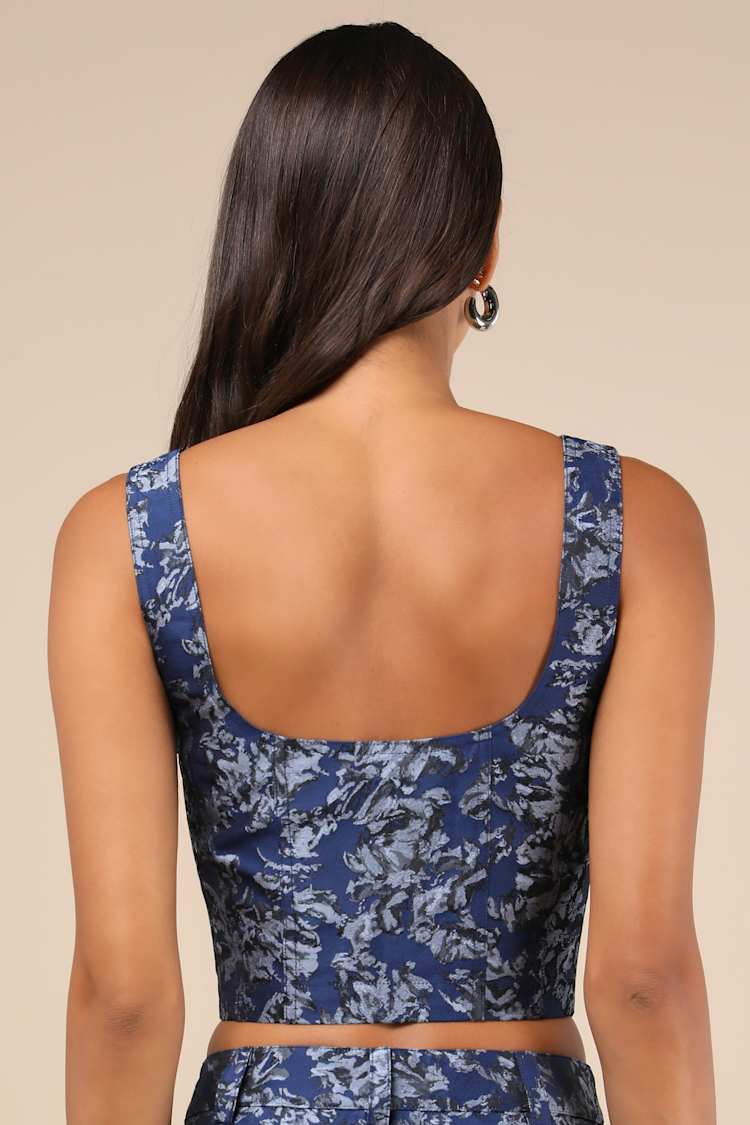 Aesthetic Confidence Navy Jacquard Sleeveless Top