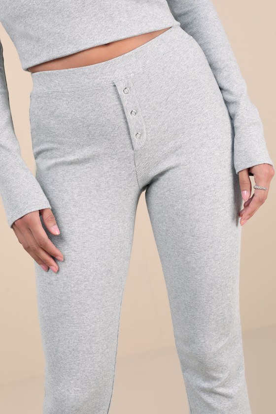 Frankies Bikinis Blair Heather Grey Ribbed Flared Lounge Pants In Heather Grey